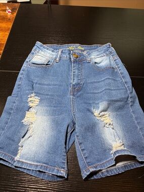 High-Rise Distressed Blue Jean Shorts for Women